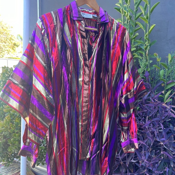 80s Multicolor Metallic Stripe Shirt Set - Picture 4 of 11